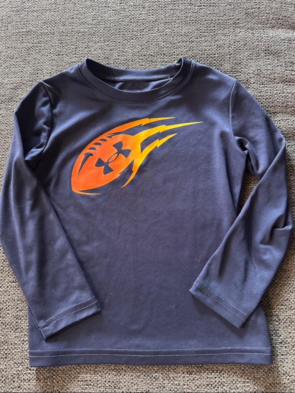 Under Armour Navy Long-Sleeve Tee with Orange & Yellow Football Graphic